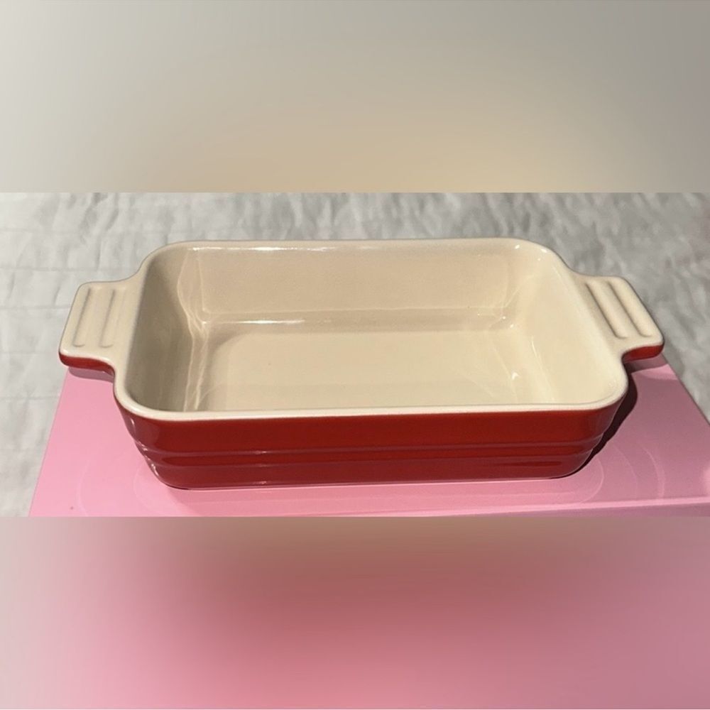 LE CREUSET Red Ivory Stoneware 7 inch Square Baking Dish Pan Set of 2